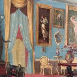 Scène d'Intérieur. Huile Sur Panneau XIXème