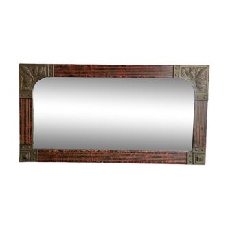 Miroir art nouveau peint à la main orné de laiton ciselé, miroir français au mercure des années 20