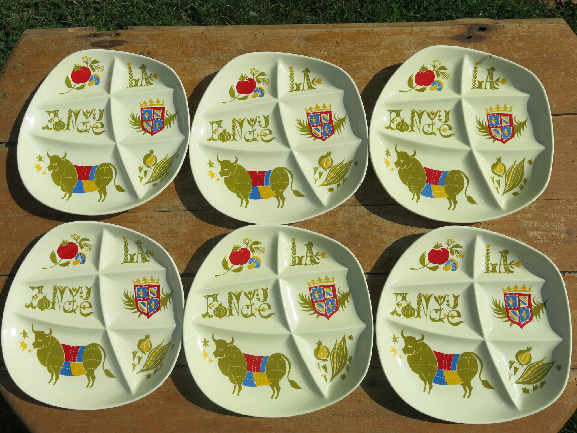 6 vintage fondue plates from the manufacture Salins les bains