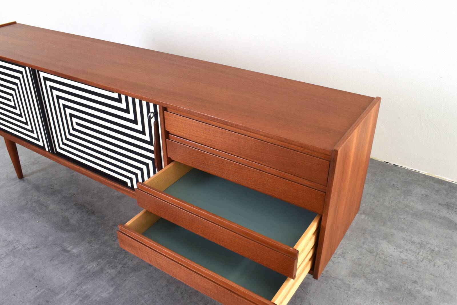 Mid-Century Op-Art Hand-Painted Danish Teak Sideboard, 1960s