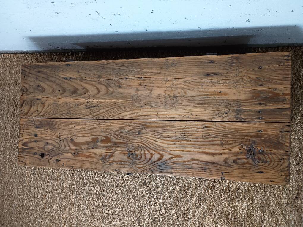 Rustic coffee table on wheels