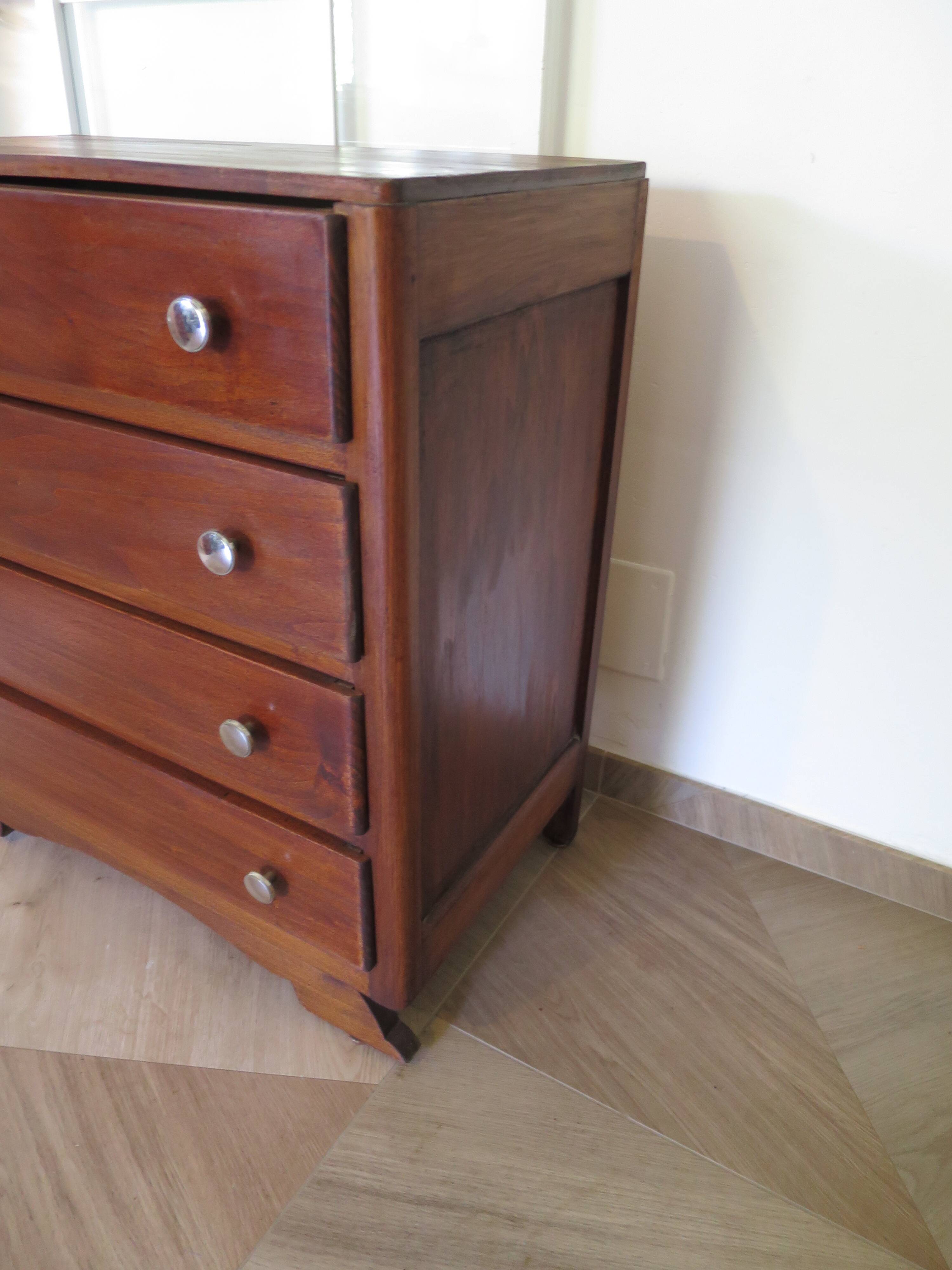 Rare - belle commode art déco 4 tiroirs - années 60 - Patine noyer - Pieds moustache