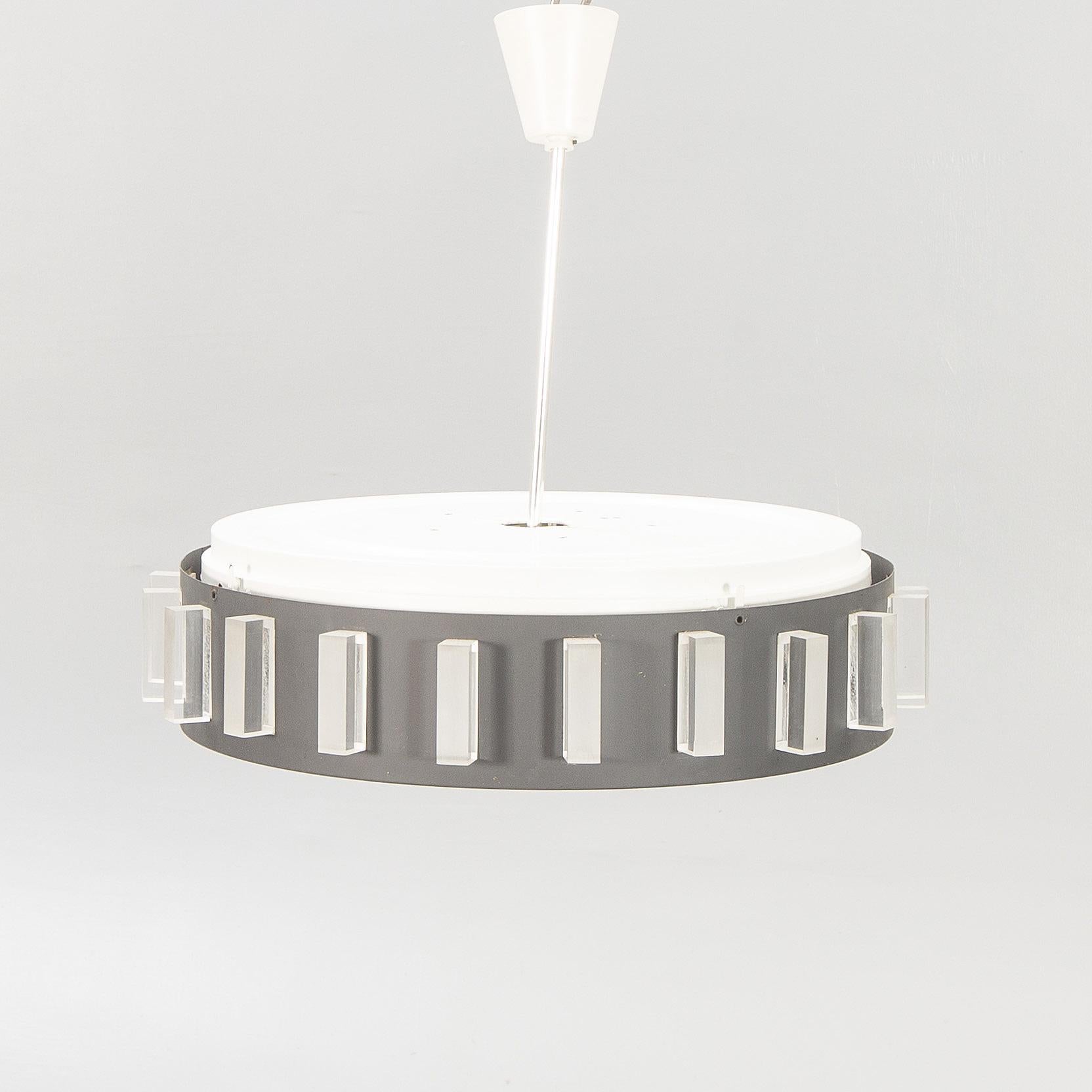 Metal and plexiglass ceiling light Anonymous Sweden 1970