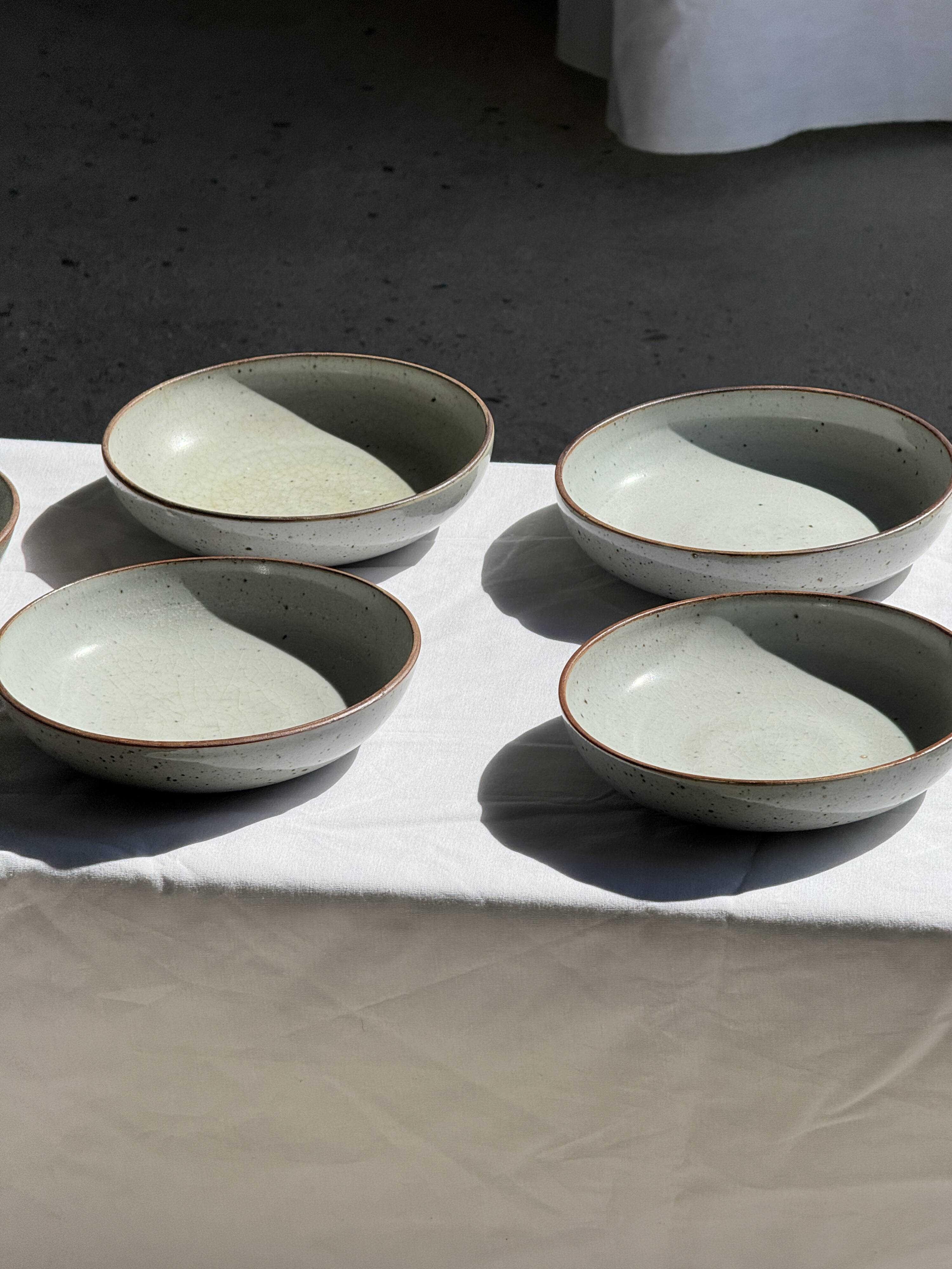 Set of 7 handmade grey glazed ceramic deep plates D18.5 H5.