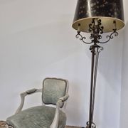 Louis XV style cabriolet armchair in patinated wood and velvet