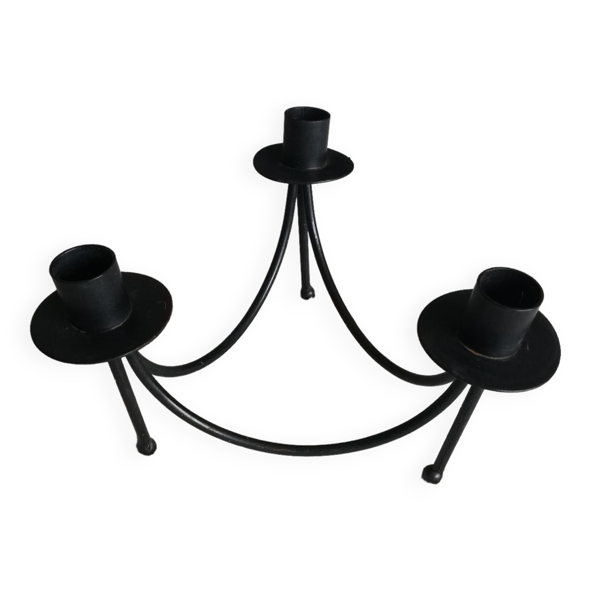 Black candle holder for three wrought iron candles