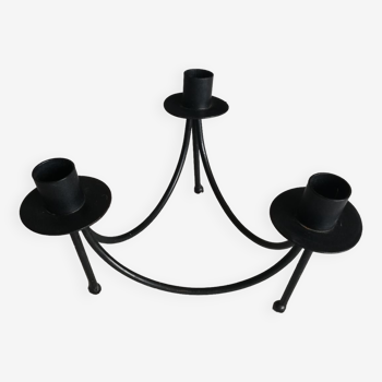 Black candle holder for three wrought iron candles