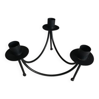 Black candle holder for three wrought iron candles