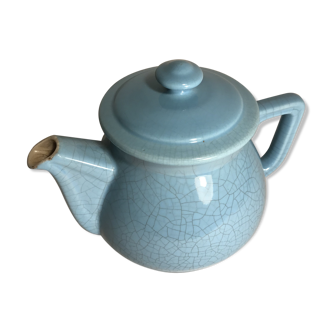 Cracked blue ceramic vintage teapot