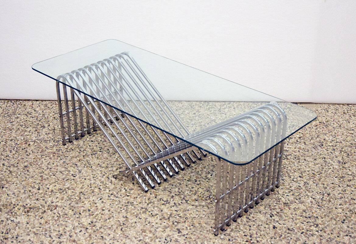 Coffee table in chromed metal and crystal, 1970s