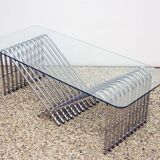 Coffee table in chromed metal and crystal, 1970s