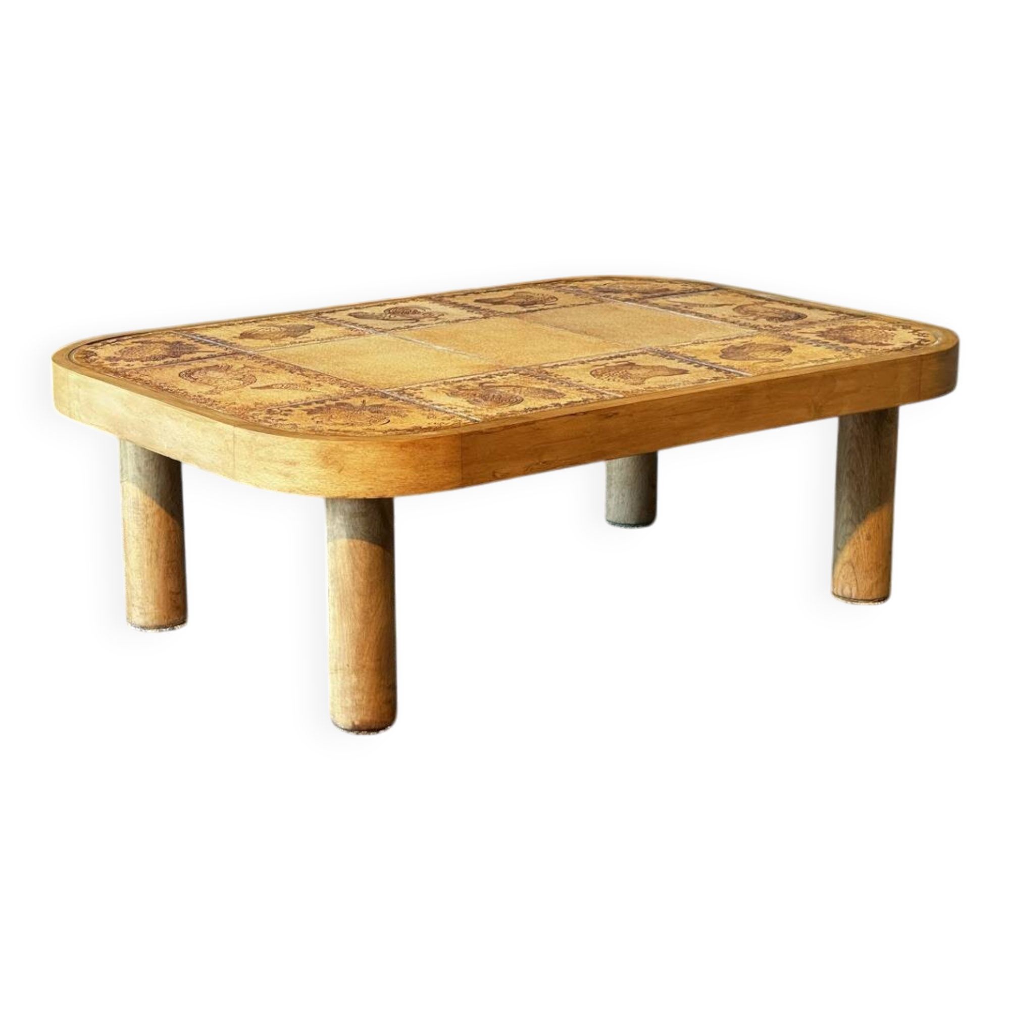 Roger Capron coffee table with bird decoration, 1960