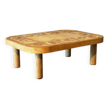 Table basse Roger Capron à décor d'oiseaux 1960