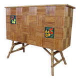 Rattan & ceramic bar attributed to Audoux Minet