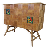 Rattan & ceramic bar attributed to Audoux Minet
