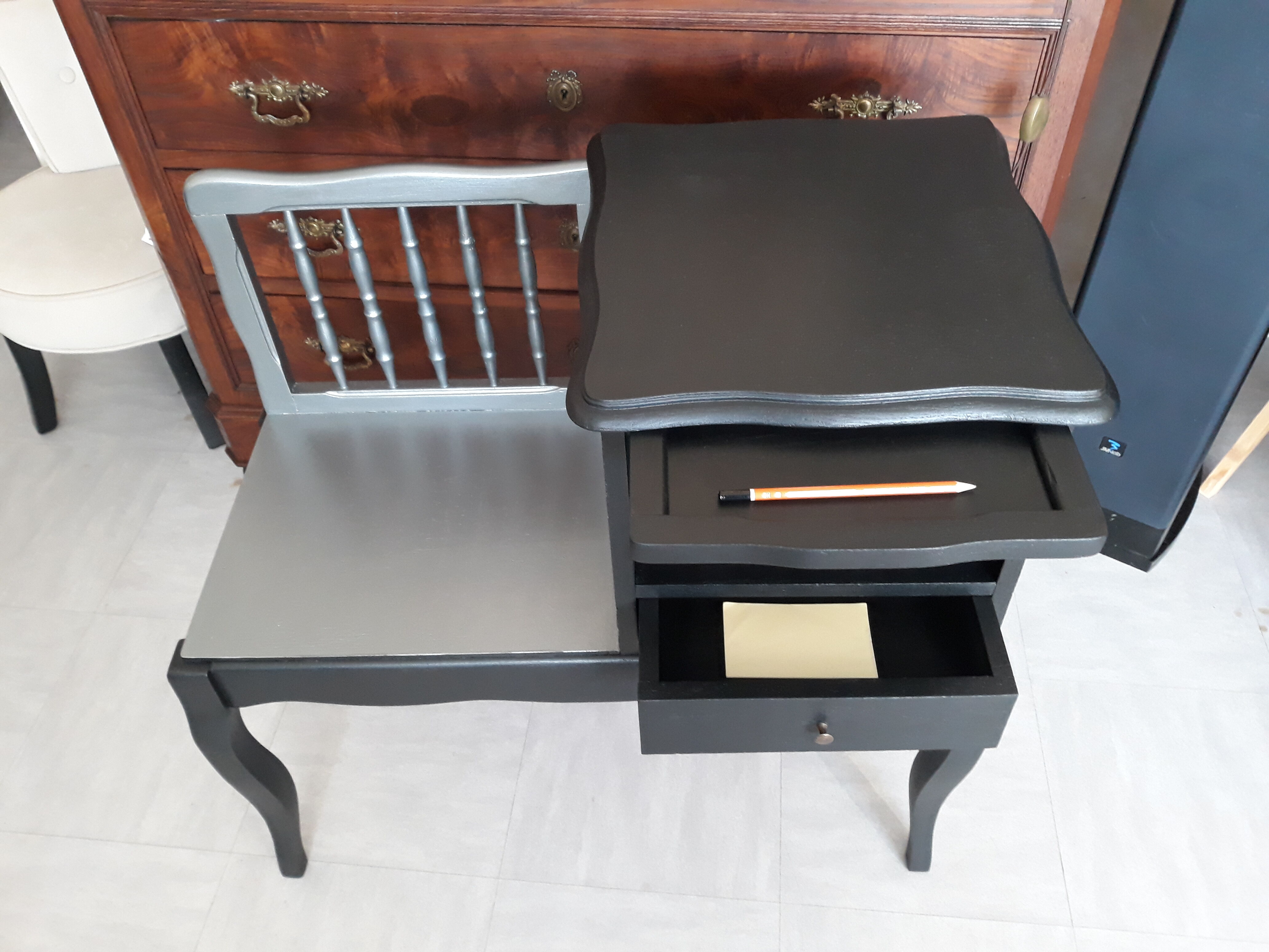 Black and grey solid wooden bench