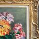 Huile ancienne sur toile bouquet de fleurs Zinnias