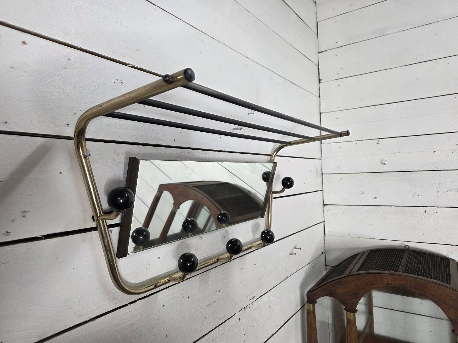 Vintage coat rack with pivoting mirror from the 60s