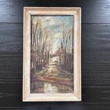 Old painting of a forest path