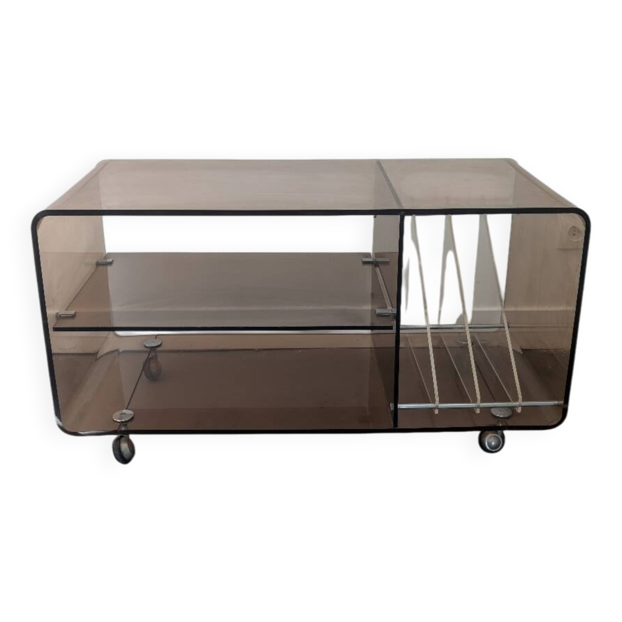 Table d'appoint en plexiglas fumé, années 70
