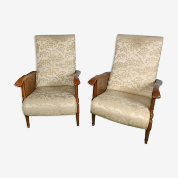 Pair of wooden armchair and white cherry pattern canning