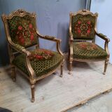 Pair of armchairs in gilded wood Louis XVI style