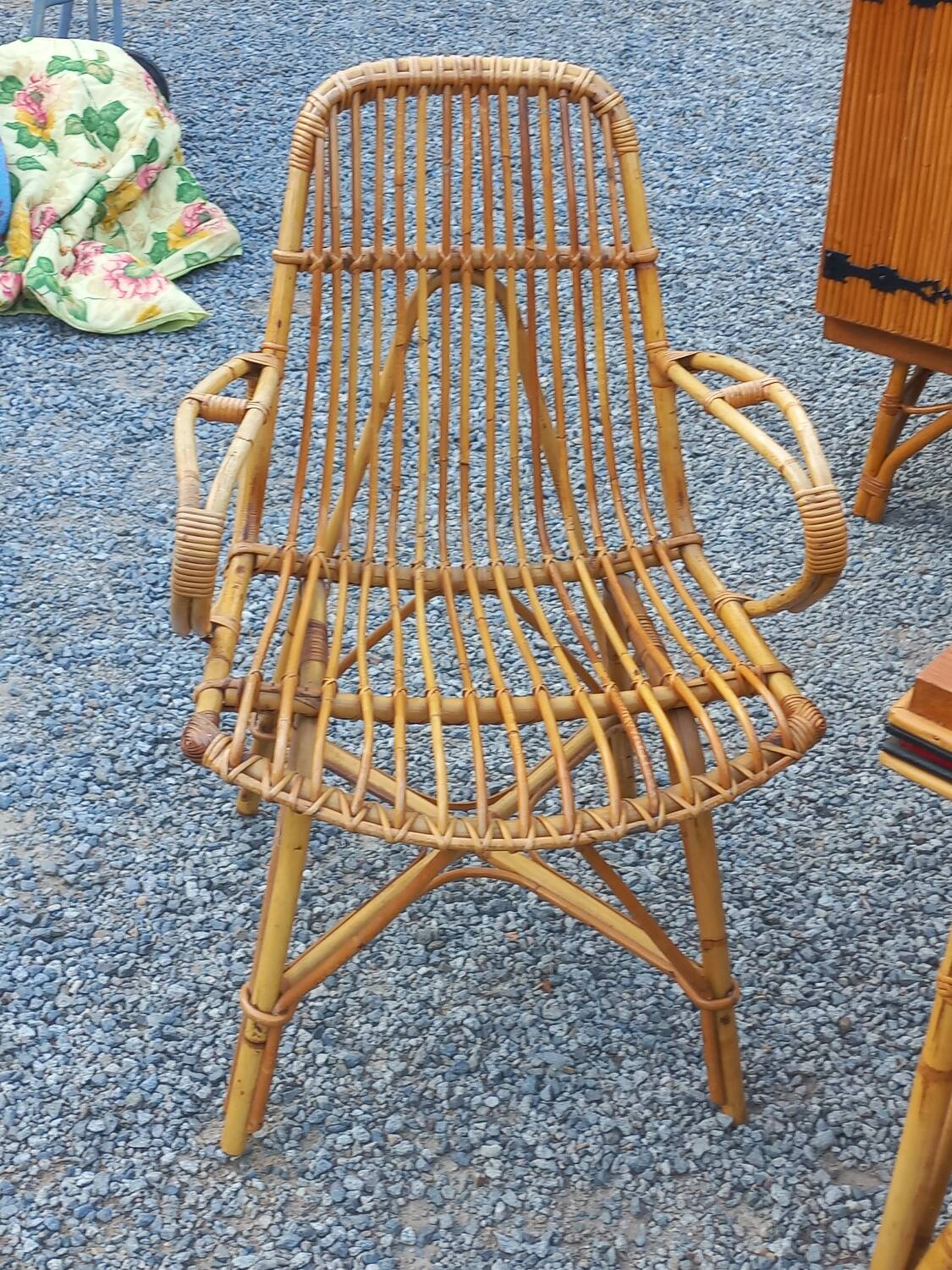Vintage dining room attributed to Audoux and Minet in bamboo and rattan