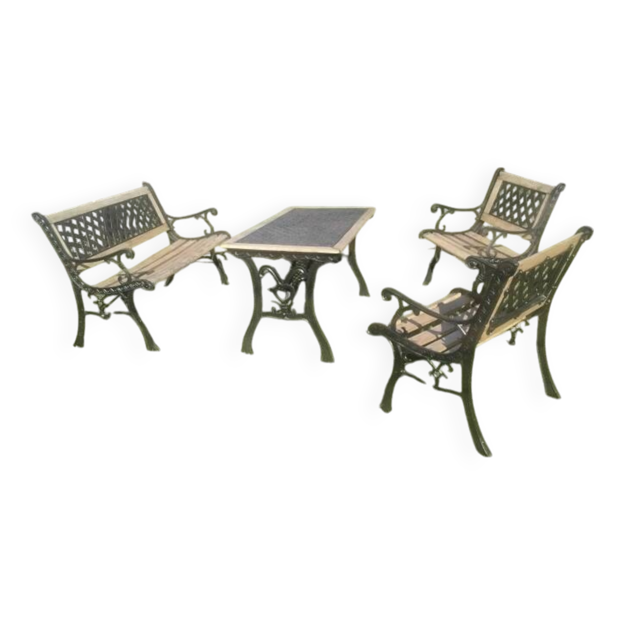Cast iron and wood garden furniture