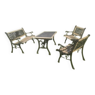 Cast iron and wood garden furniture