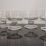 6 coupes cavalier transparents pied épais vintage en verre années 1970