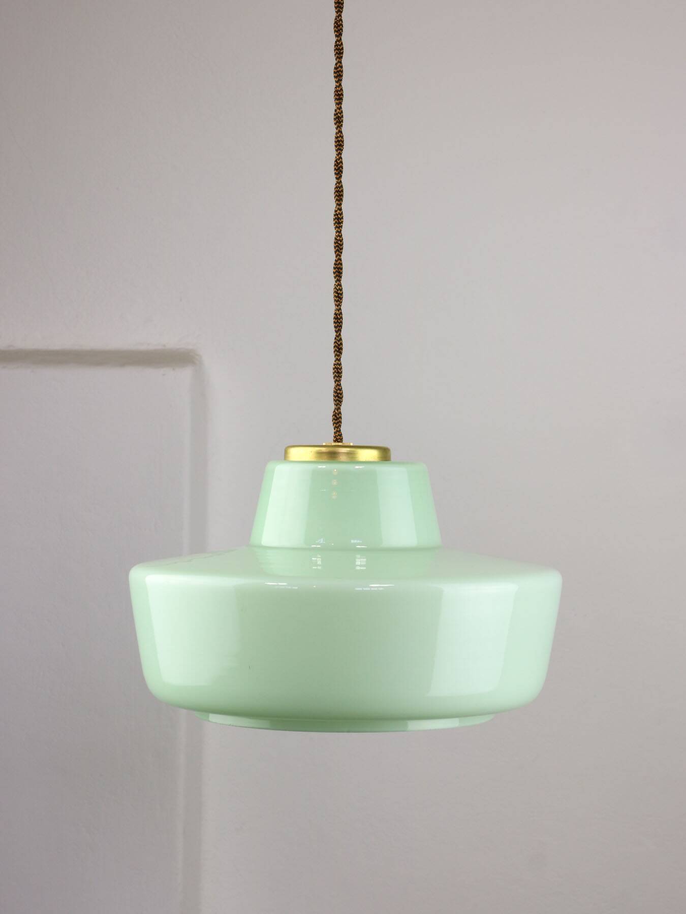 Mid-century italian glass & brass pendant lamp