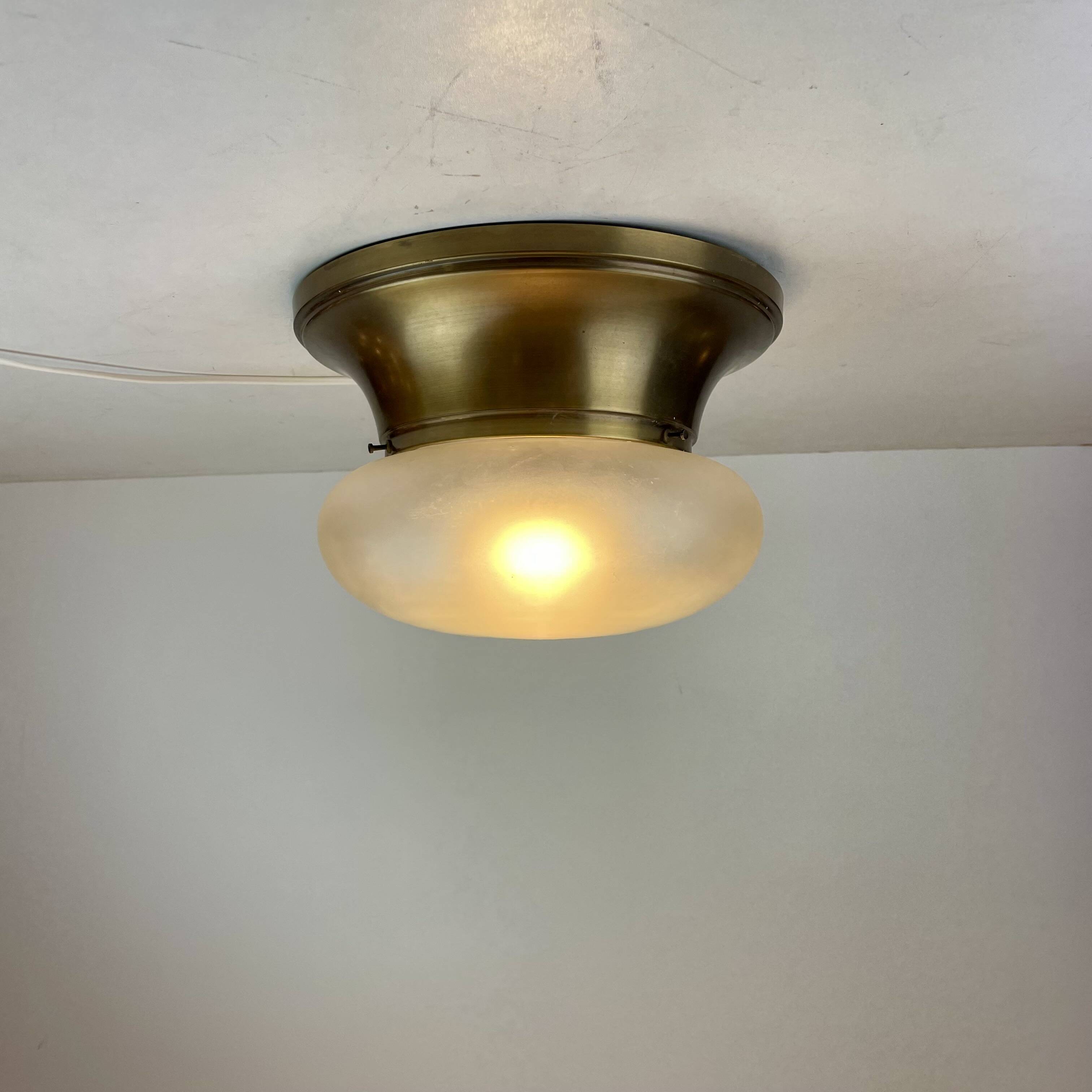 Brass & Murano Glass Ceiling Lamp, Italy, 1960s