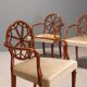 Antique cherry wood and fabric armchairs, United Kingdom, 20th century