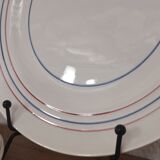 Set of 7 flat plates CERANORD St AMAND décor blue and red lines French Antique