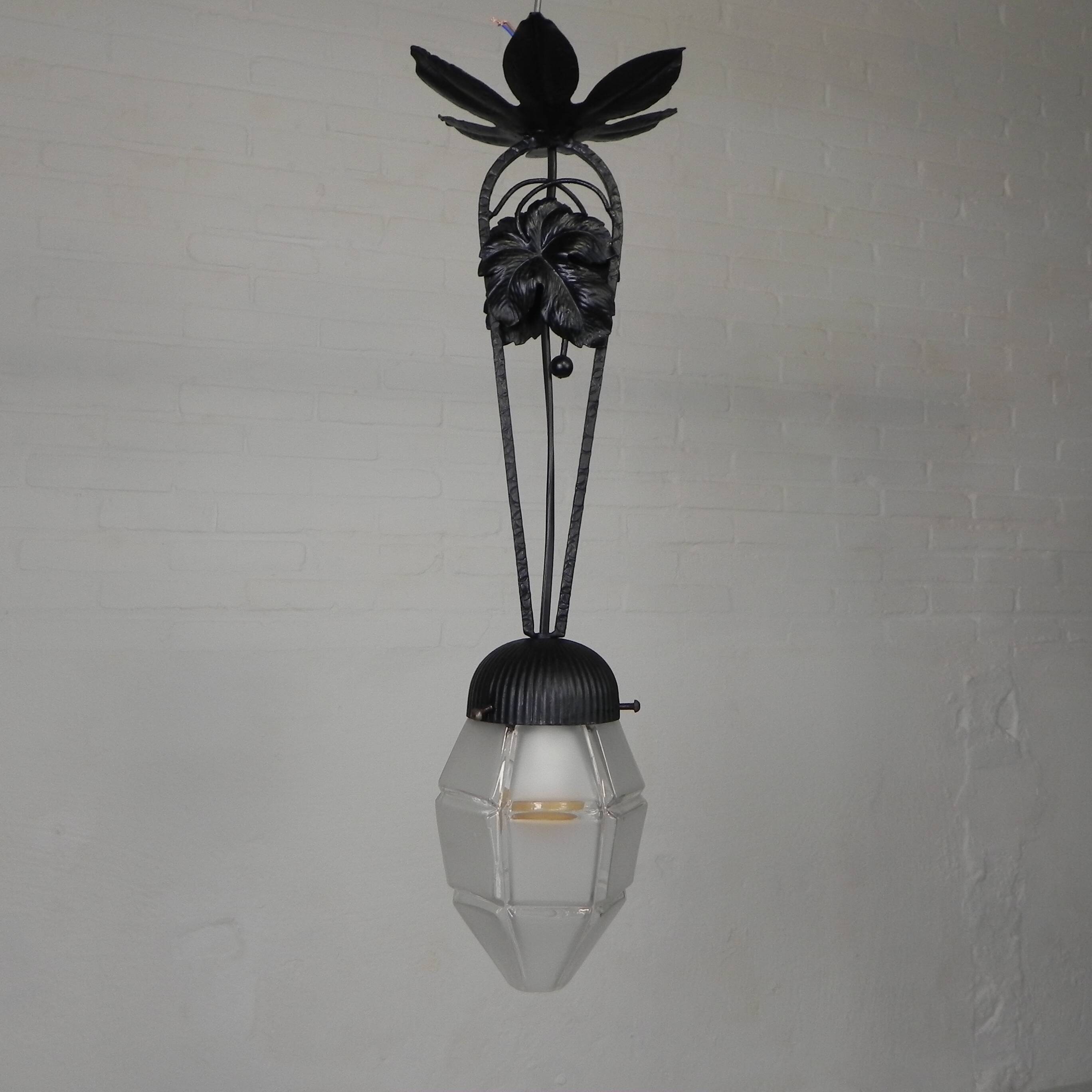Art Deco pendant lamp with hexagonal glass shade, 1930s