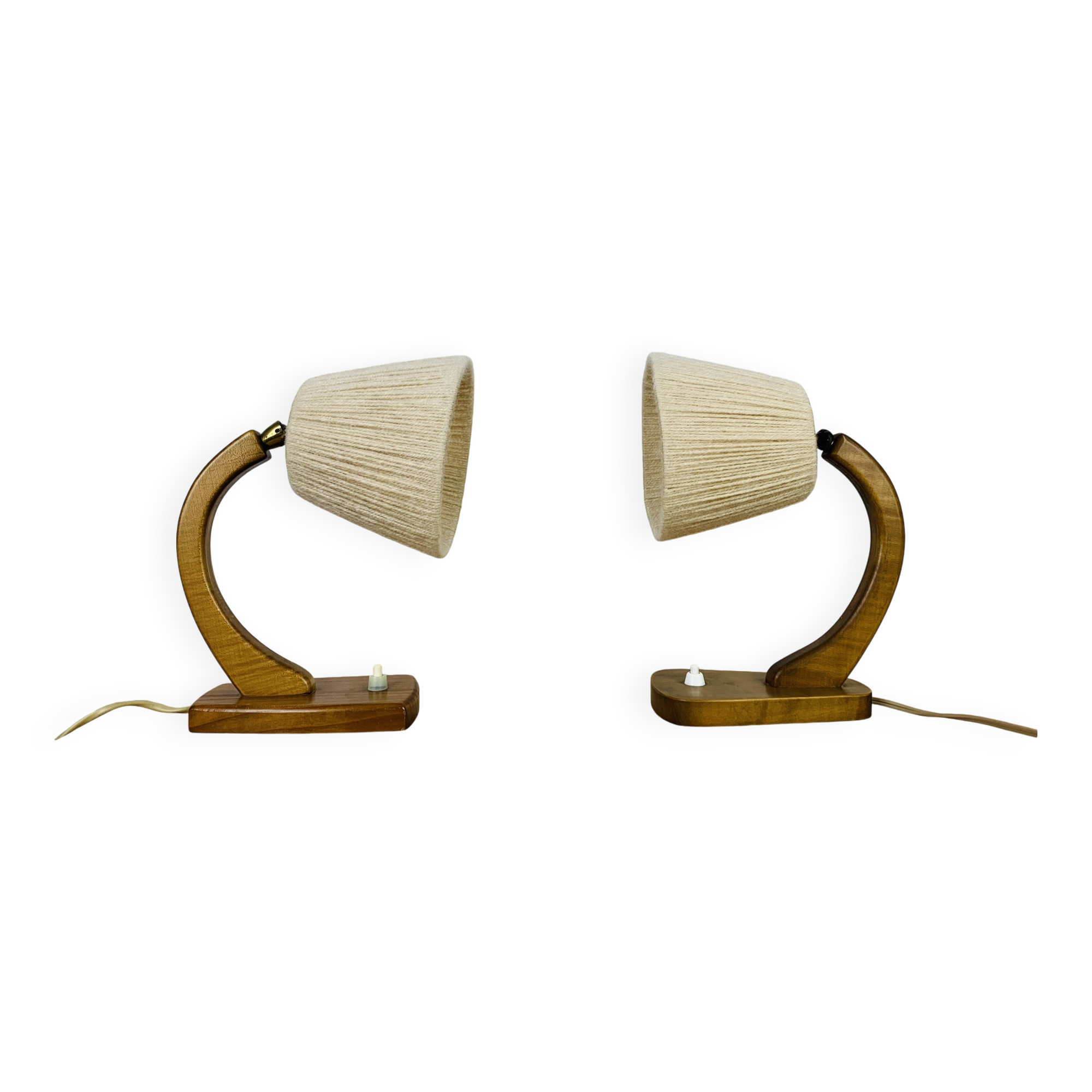 Paire de lampes art déco bois courbé et laine