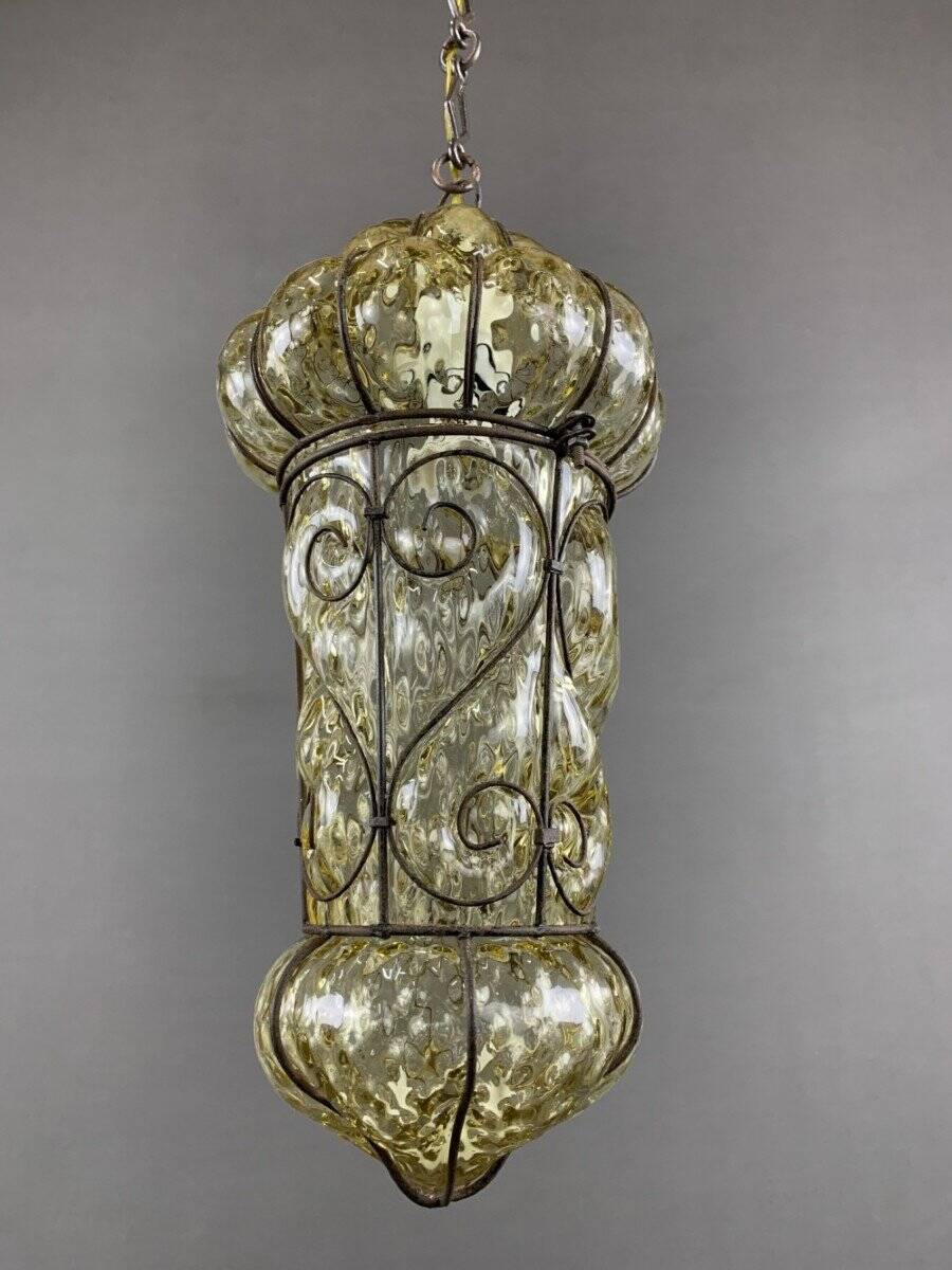 19th Century Murano Glass and Metal Lantern Pendant Light