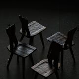 Mid-century Swedish ensemble, set of 4 "Sports Cabin" chairs handmade in pine, 1940s.