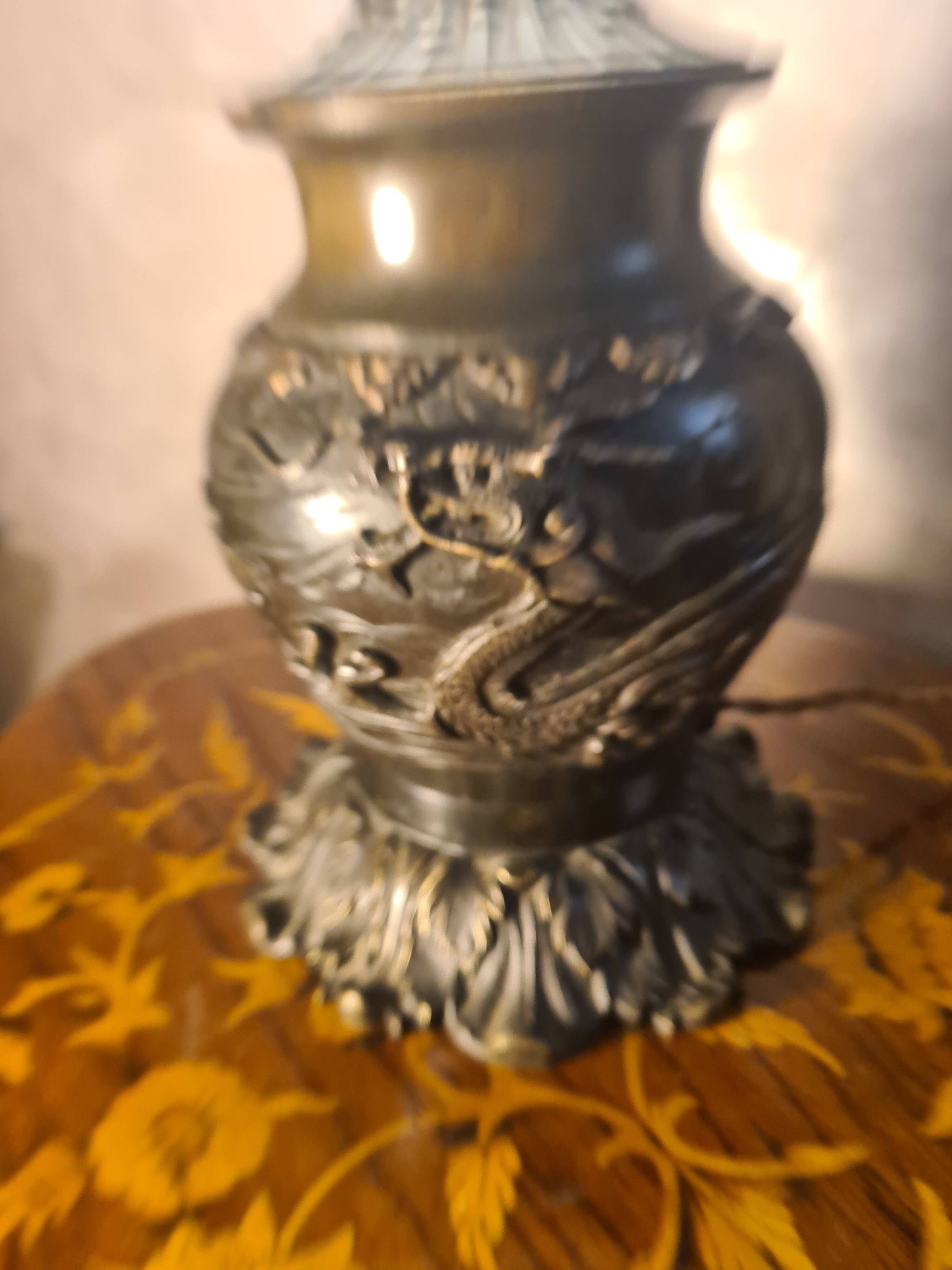 dragon lamp bronze 1900 art nouveau glass replaced very beautiful piece 47x1