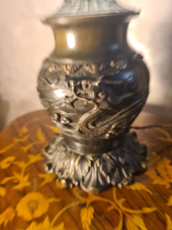 lampe dragon  bronze 1900  art nouveau verre remplacé tres belle piece 47x1