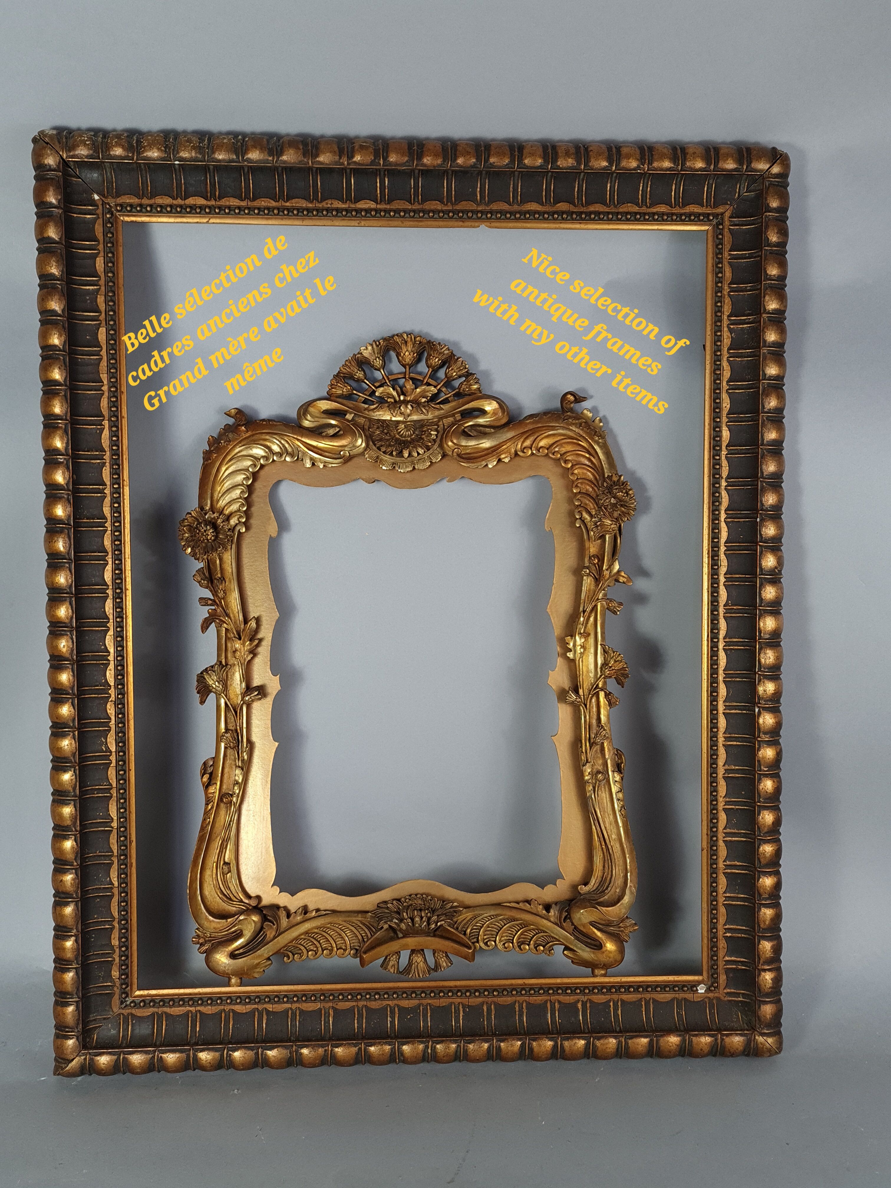 Old beveled oval mirror frame wood stucco gilding gold leaf 52x37 cm SB156