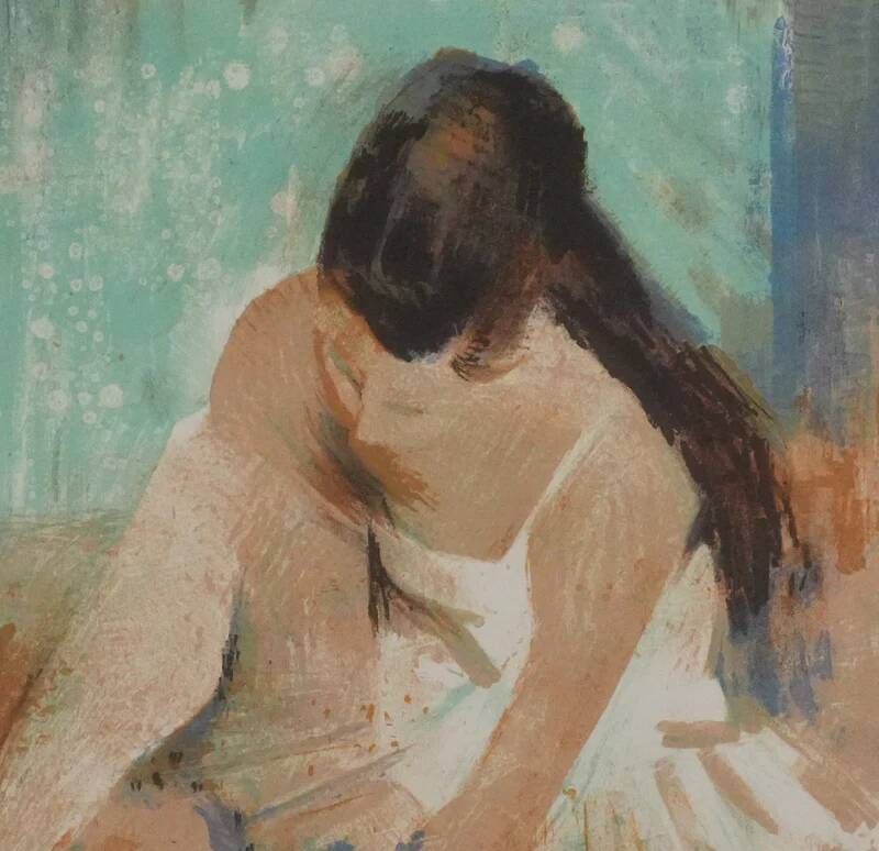 Paul COLLOMB: Dancer on a green background, original signed lithograph.