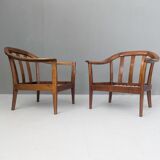 Mid-Century Wilhelm Knoll Cherry Wood Armchairs, Germany, 1960s