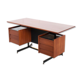 Bureau italien double caissons, années 60' acier et teck