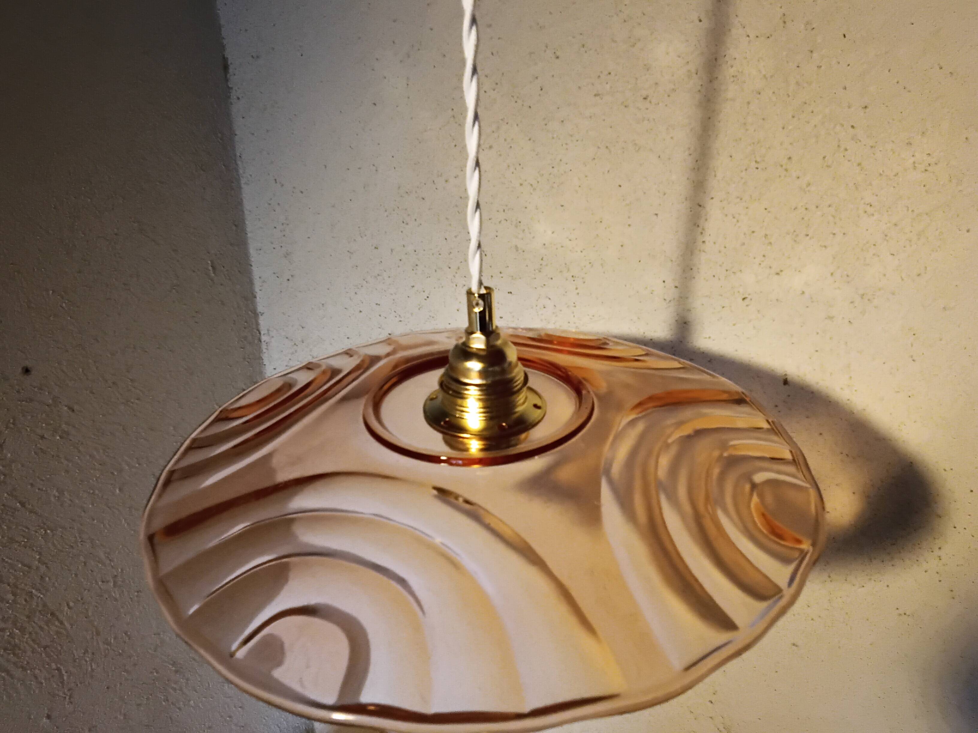 Vintage pink glass pendant light