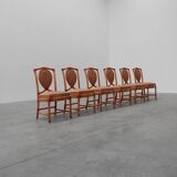 Set of 6 bamboo dining room chairs with geometric upholstery by Gasparucci