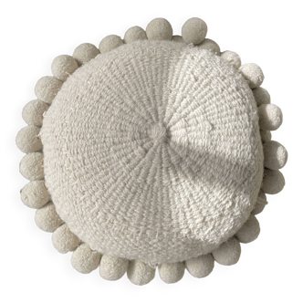 Handmade cushion Monte Pom Pom Pampa large natural wool Ecru