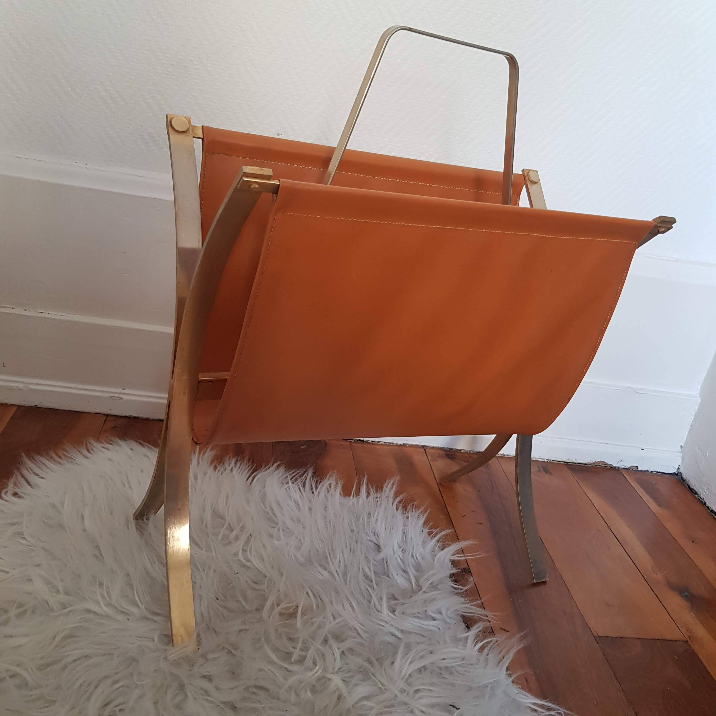 Camel leather and brass magazine holder