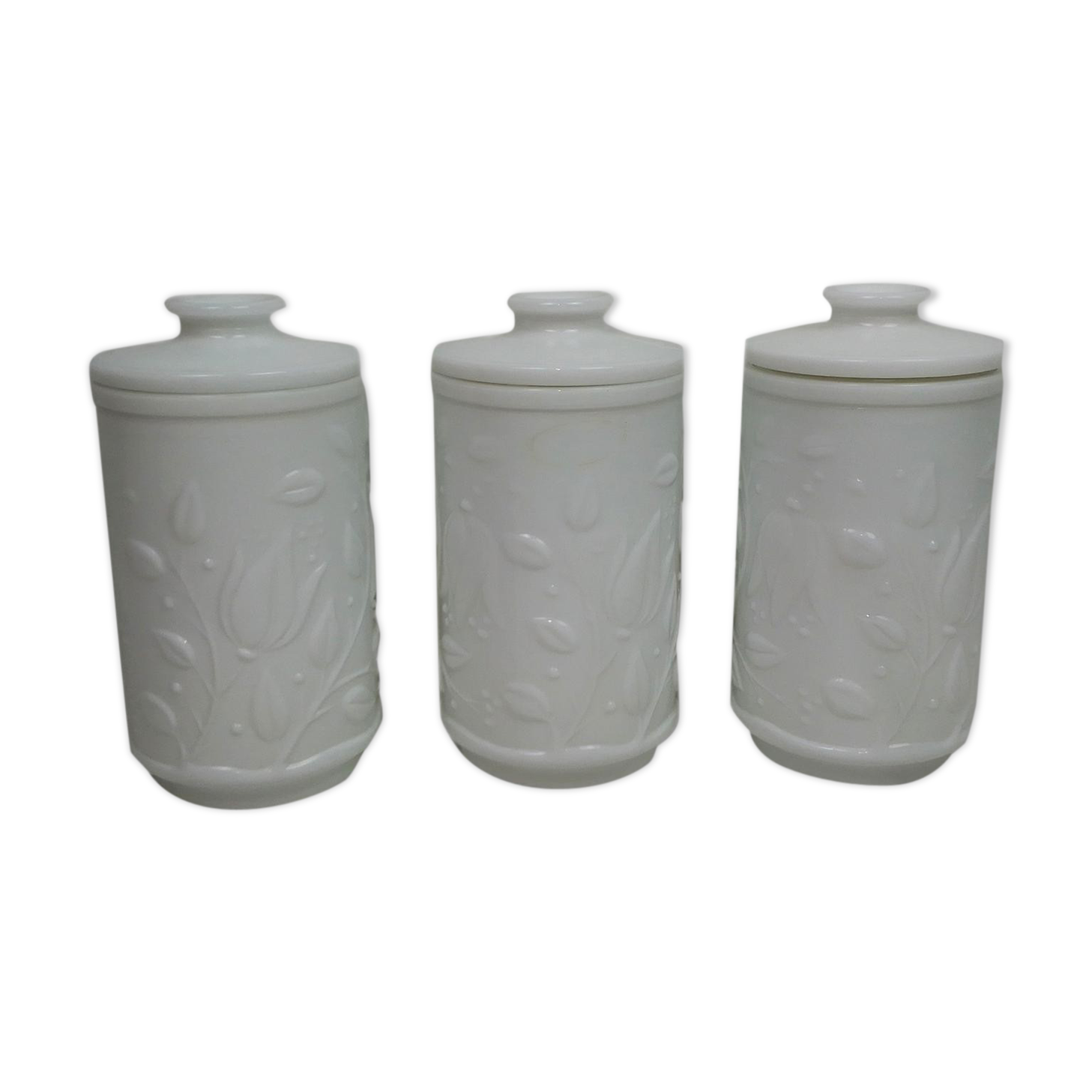 3 airtight opaline glass jars