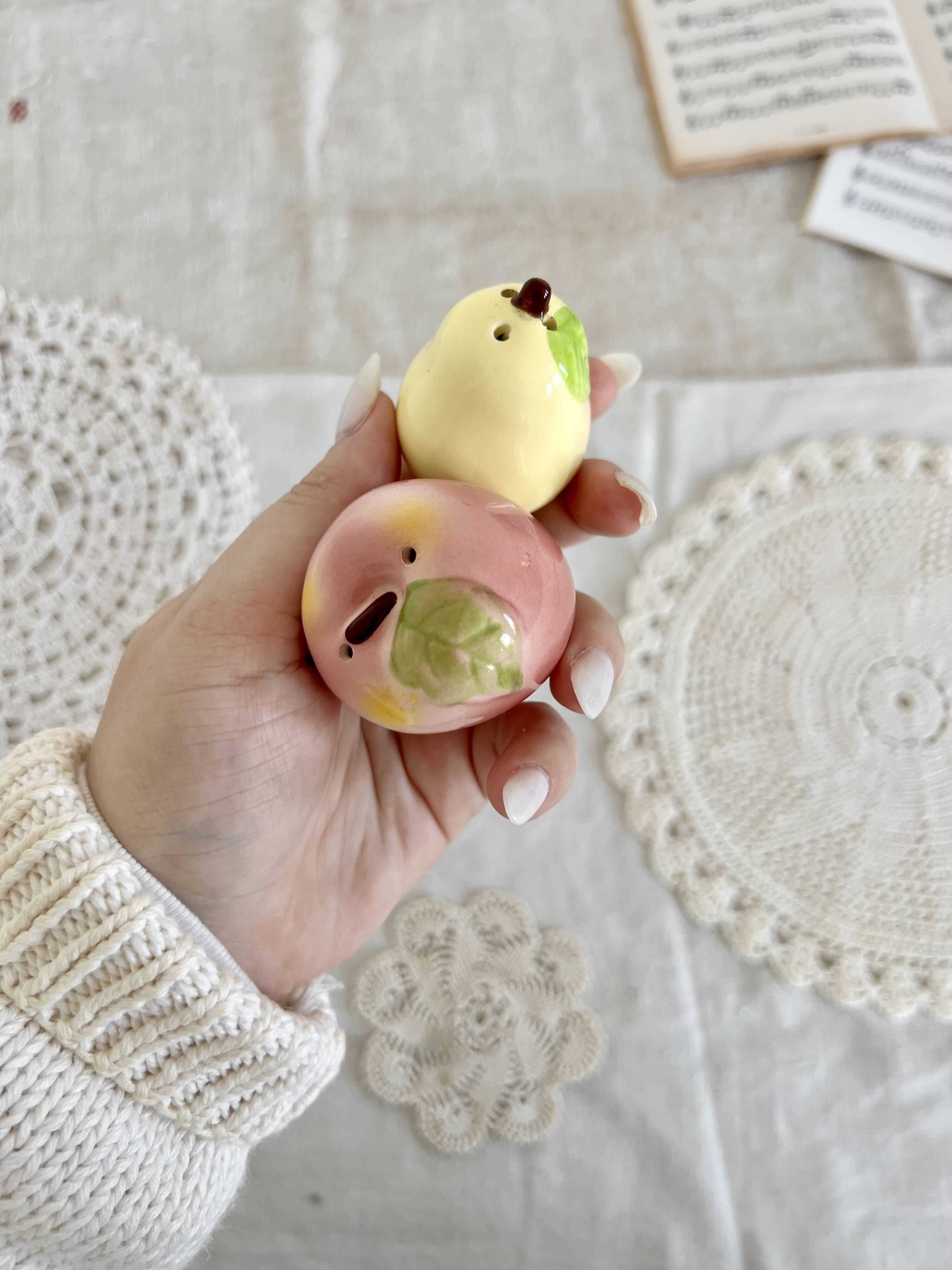 Vintage ceramic salt and pepper shaker and fruit slip